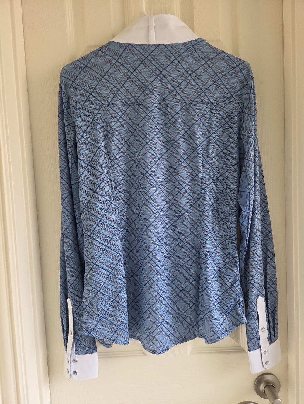 Romfh Schuyler Plaid Long Sleeve Show Shirt Blue White Women's Size Large - Picture 11 of 14